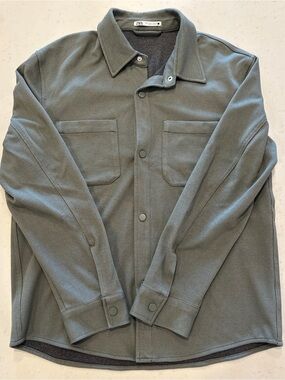 Zara Green Button Down Shirt Jacket Large Non Iron Comfort Outdoors Casual
